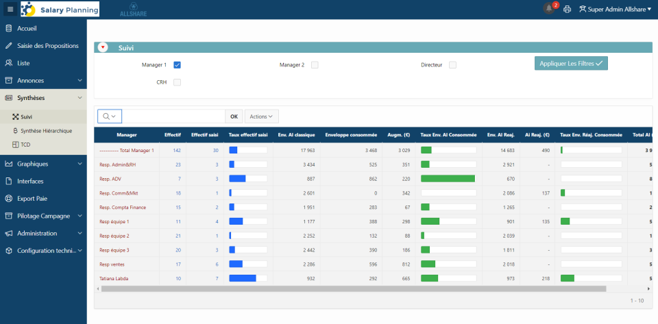 screenshot of Salary Planning